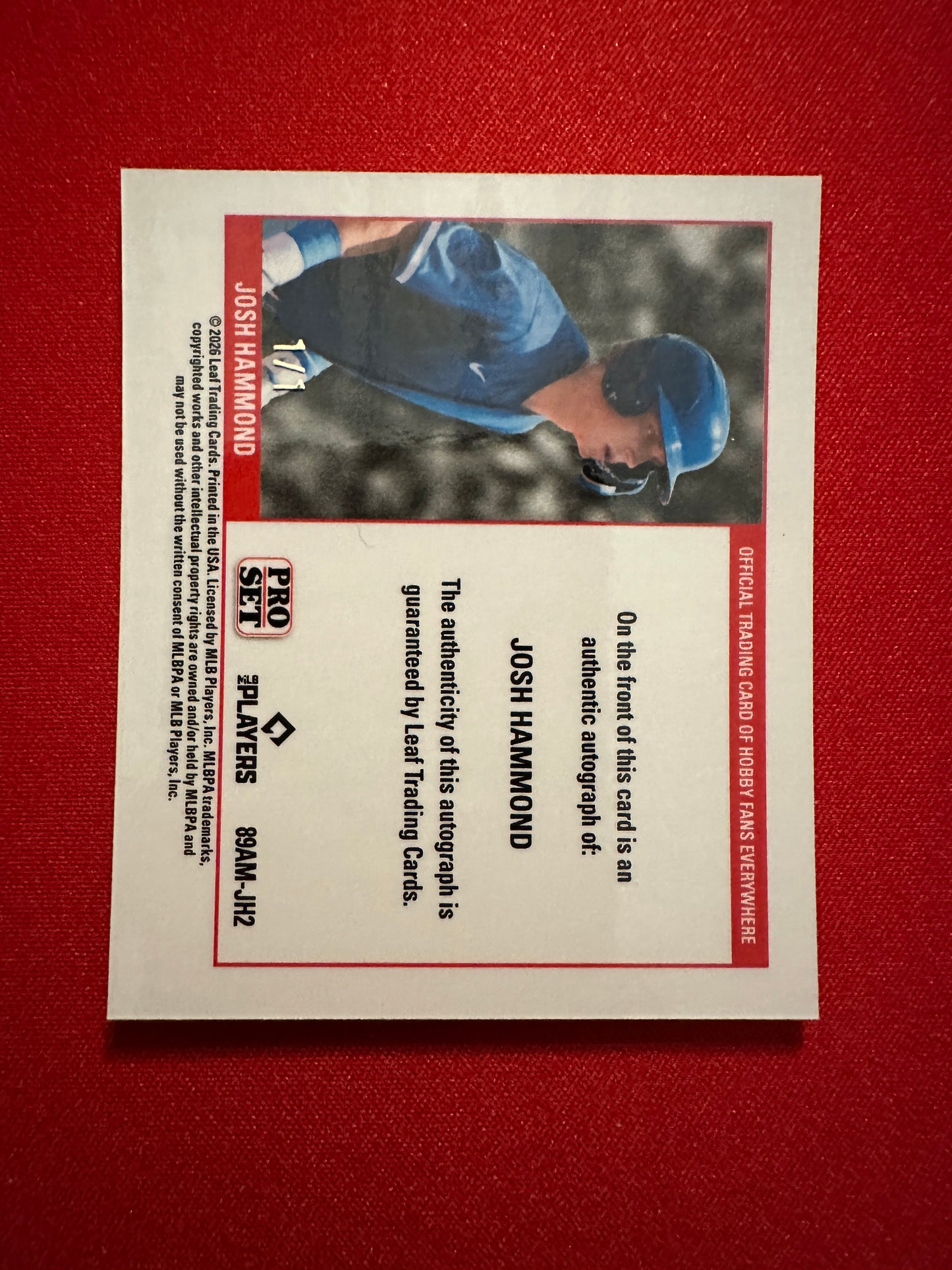 Josh Hammond 2026 Leaf Pro Set 1989 Mini Orange Prismatic 1/1 Autograph