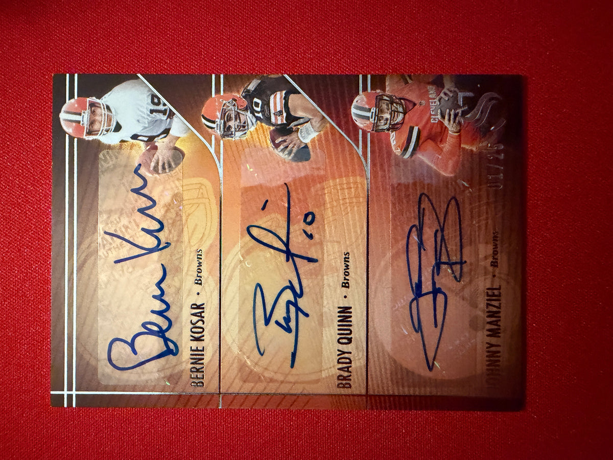 Bernie Kosar Brady Quinn Manziel 2025 Panini Silhouette Triple Autographs 1/25 Bookend