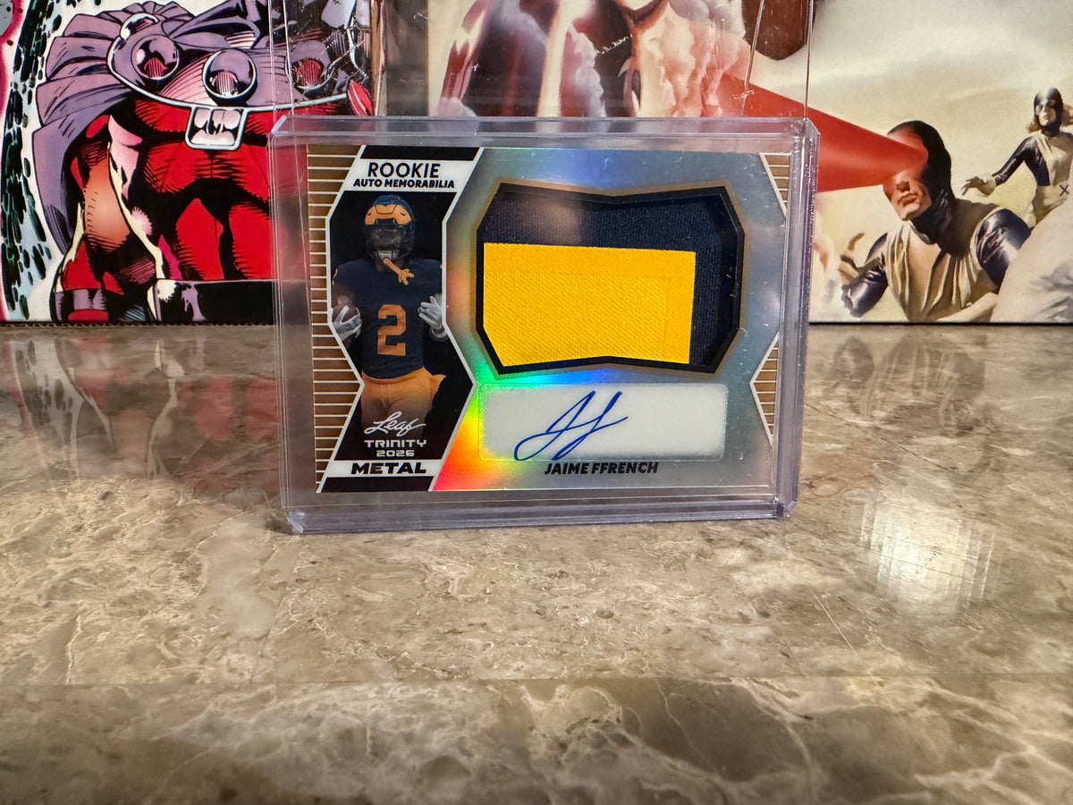 Jamie Ffrench 2026 Leaf Trinity Football Rookie Auto Mem Metal Gold True 1/1