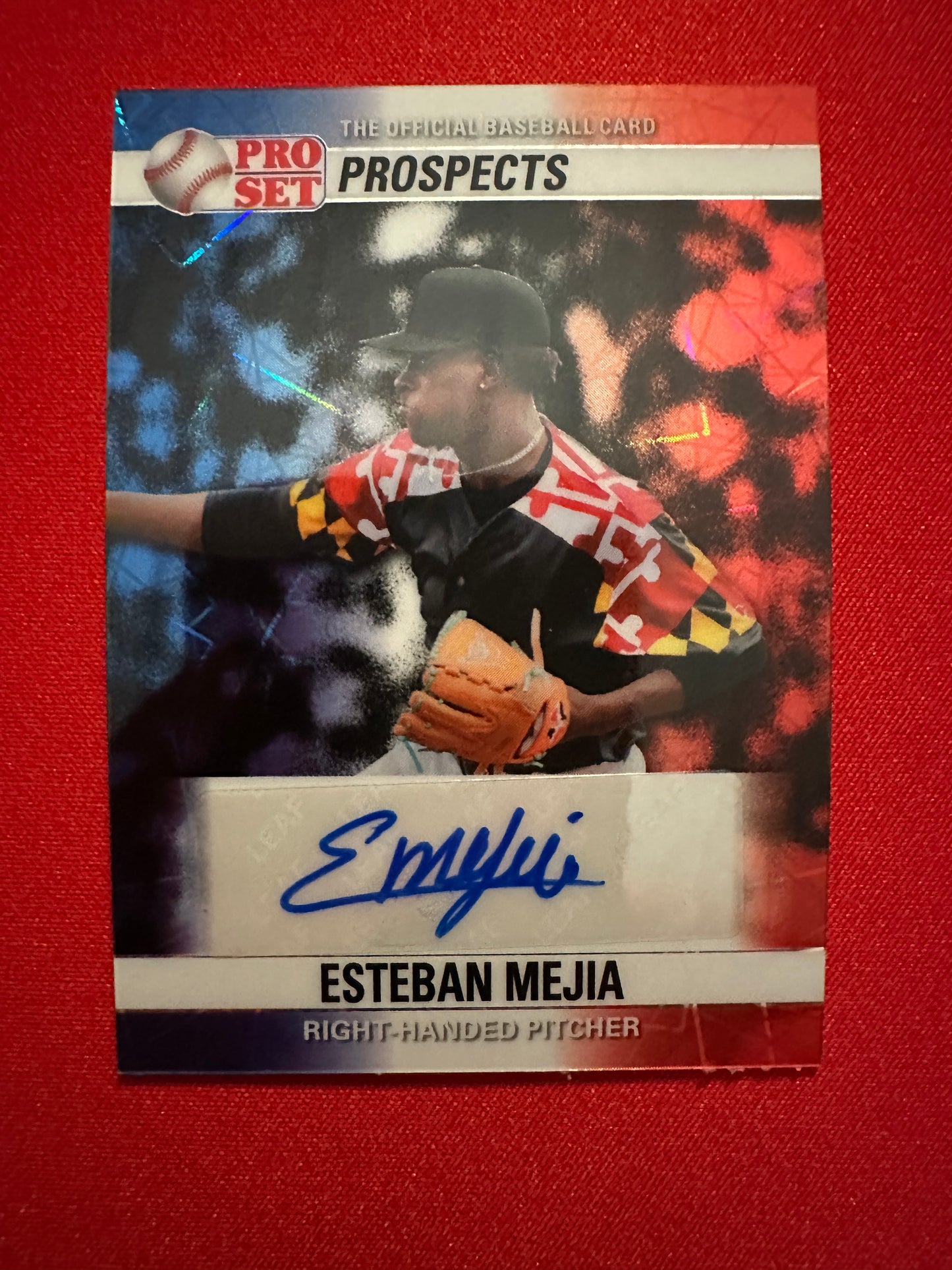 Esteban Mejia 2026 Leaf Pro Set 1990 Red, White and Blue Lazer Auto 1/1