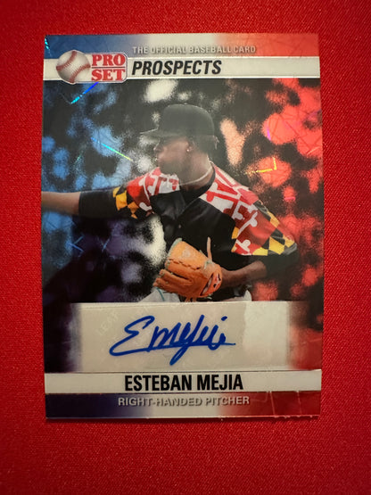 Esteban Mejia 2026 Leaf Pro Set 1990 Red, White and Blue Lazer Auto 1/1
