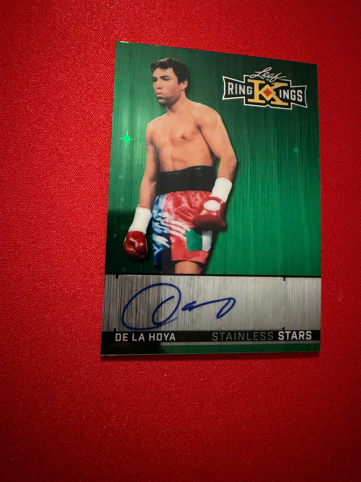 Oscar De La Hoya 2026 Leaf Metal Rings Stainless Stars Auto Green Sparkle 1/1