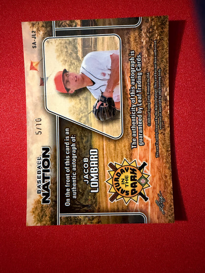 2026 Leaf Baseball Nation Jacob Lombard Saturday in the Park Blue Auto 5/10