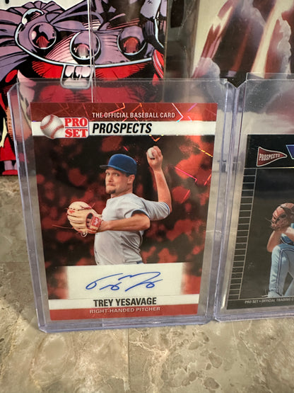 Trey Yesavage 2026 Pro Set Metal 1/1 Red Lazer AUTO & 1989 Mini Black /2 Lot - Blue Jays