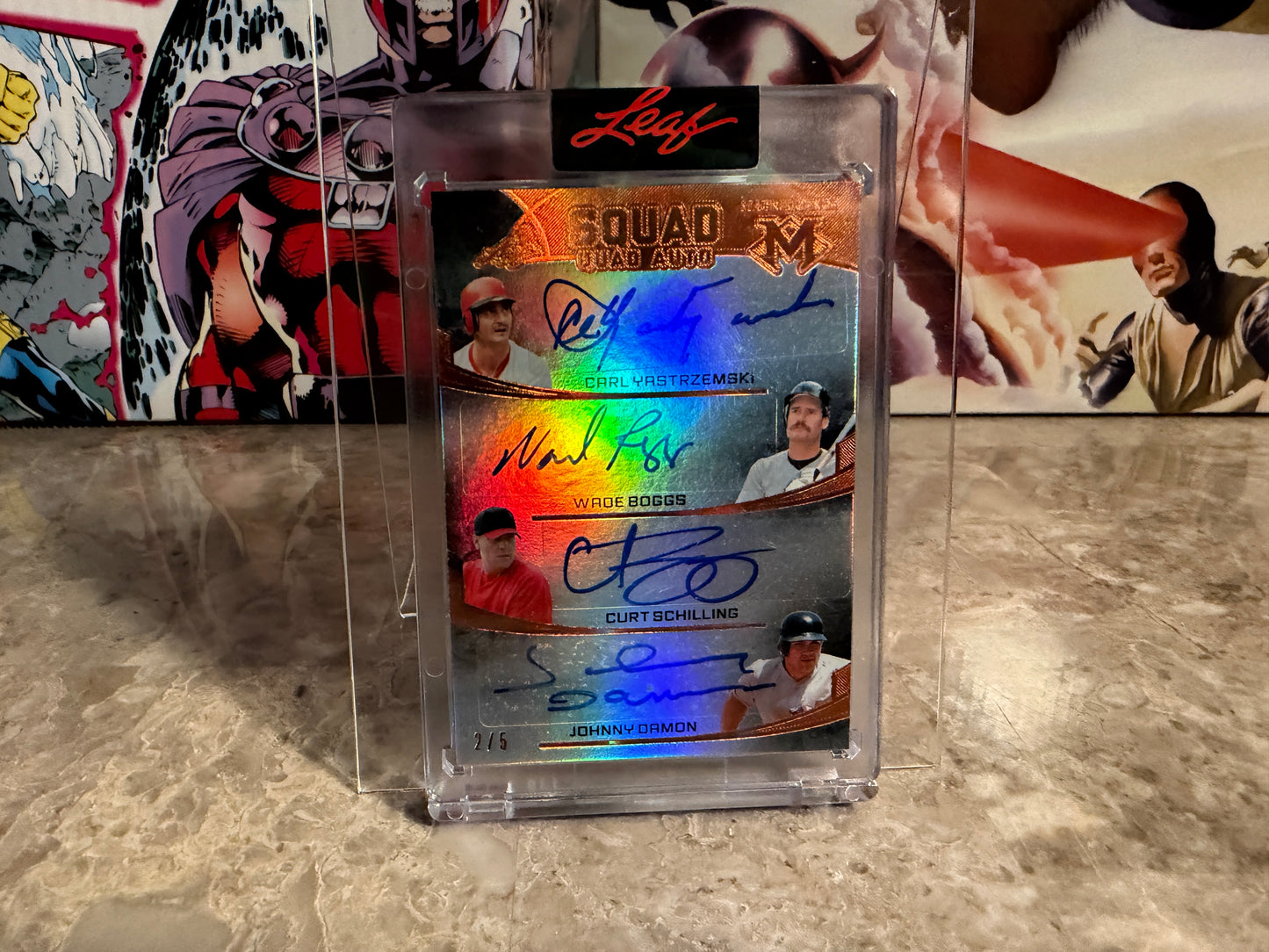 2026 Leaf Magnificence Multi-Sport Squad Quad Auto Yastrzemski Boggs Schilling Damon /5