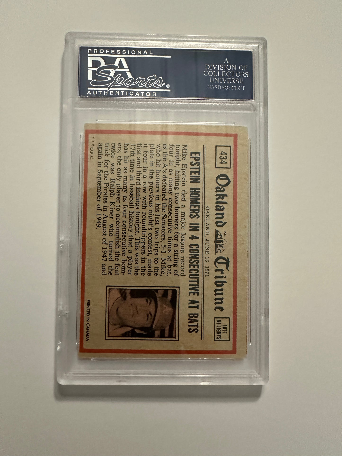Johnny Bench In Action #434 PSA Graded Mint 9 (MC) (1972 O-Pee-Chee)
