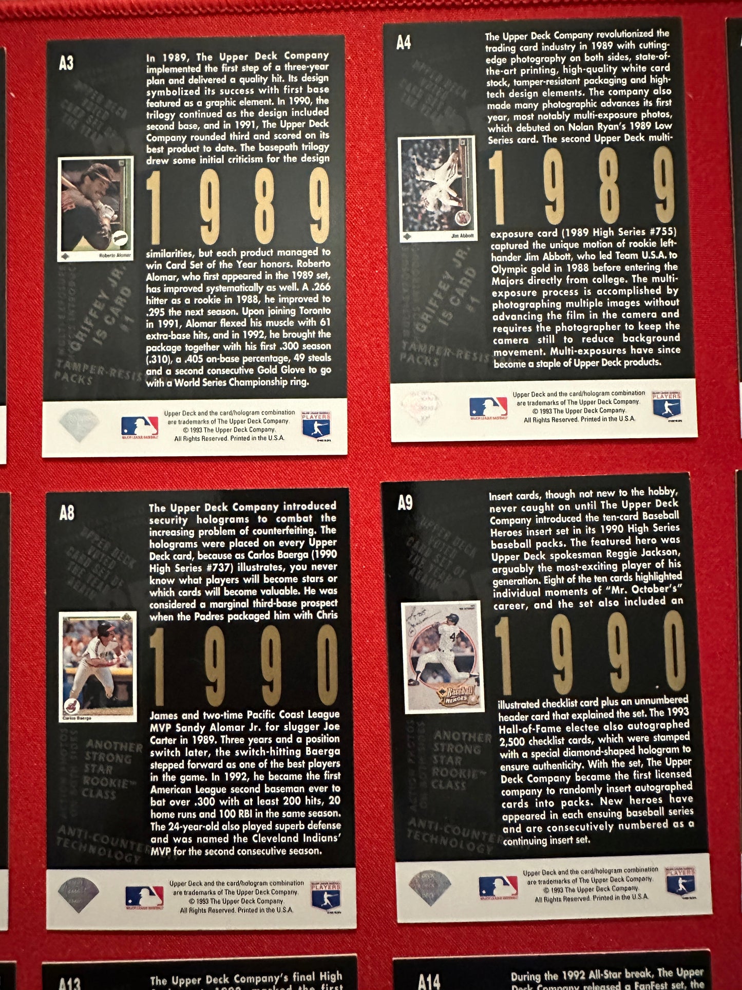 1993 Upper Deck 5TH ANNIVERSARY Complete Insert Set 1-15 - Griffey/Ryan