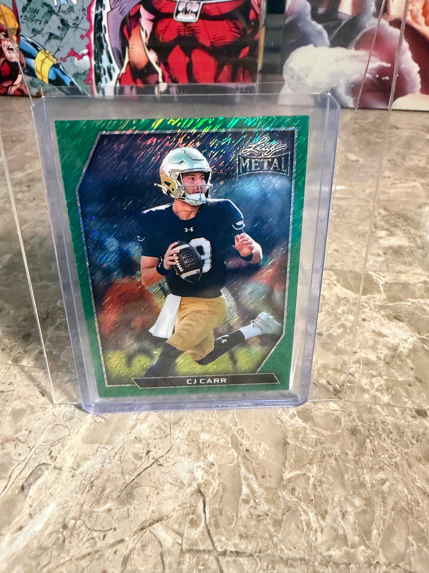 2026 Leaf Metal Football CJ Carr Base Green Shimmer 1/3