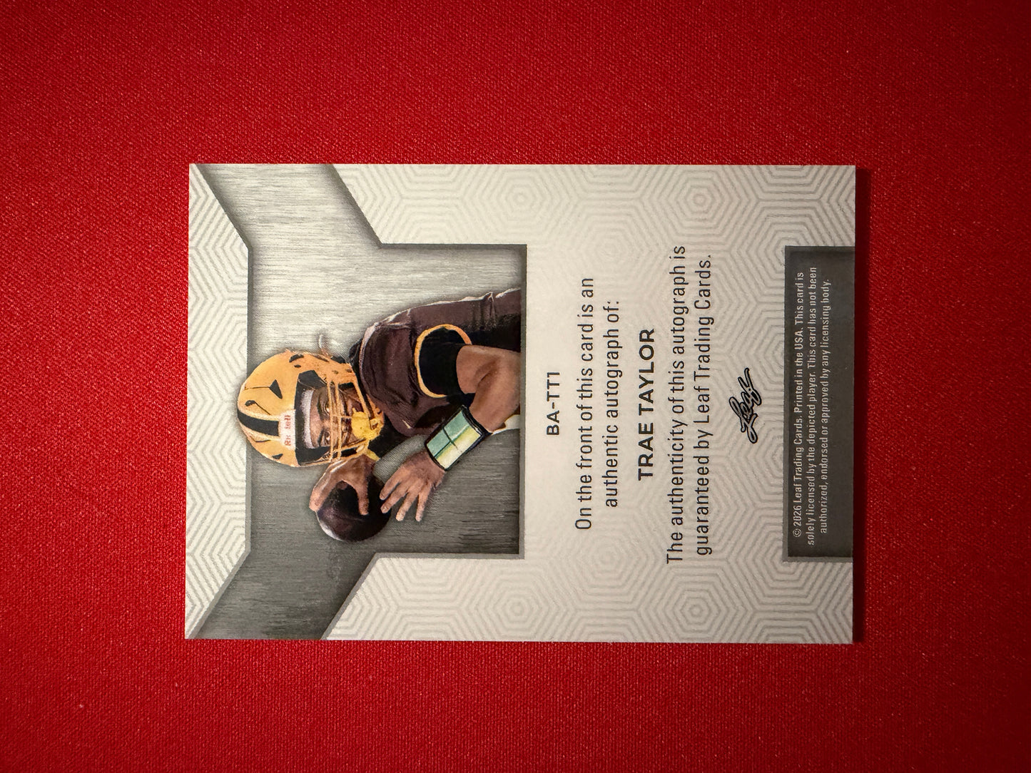 Trae Taylor 2026 Leaf Trinity Football Base Auto Platinum /40