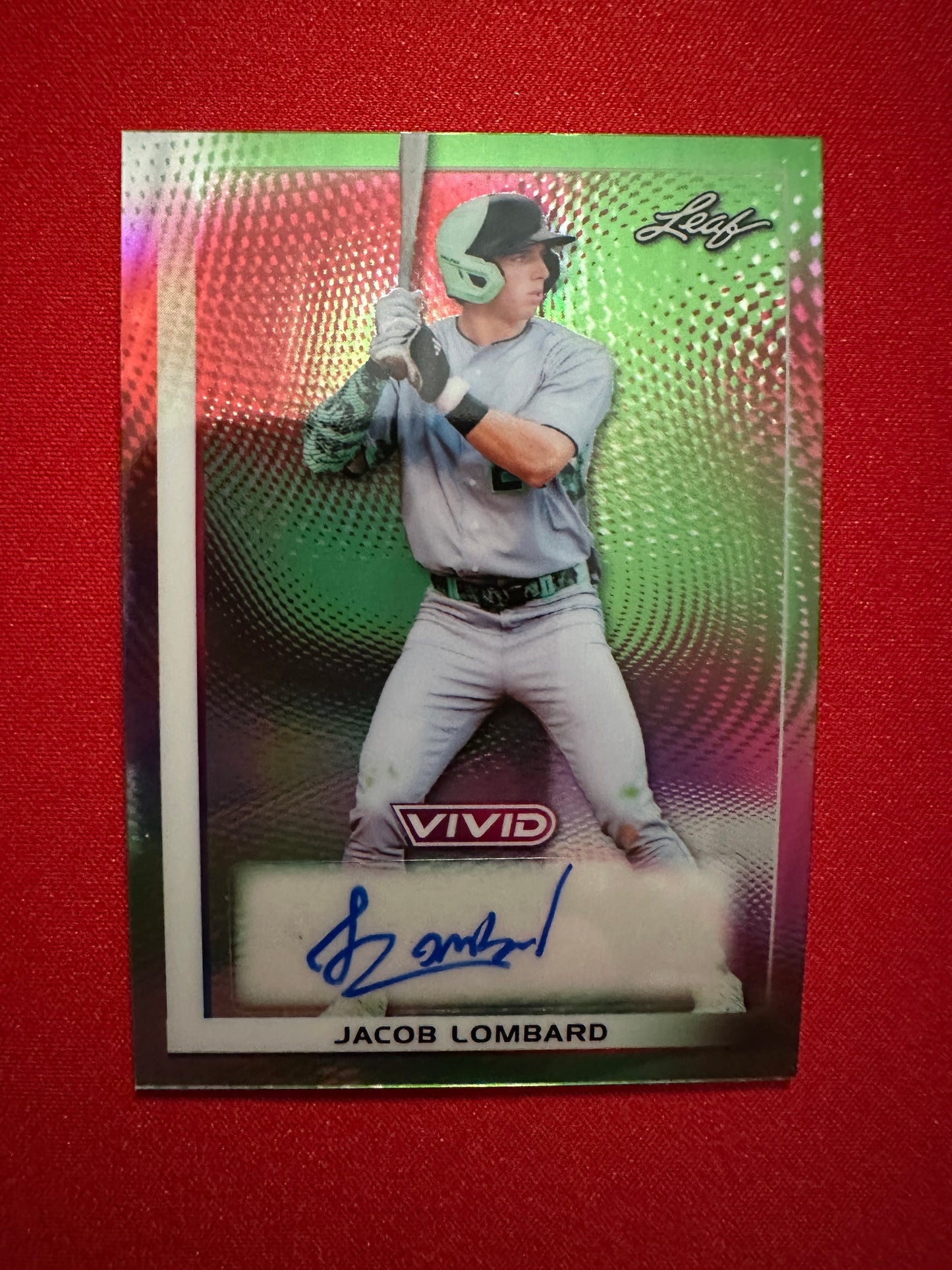 Jacob Lombard 2026 Leaf Vivid Green Autograph 7/10 Elite Shortstop Prospect