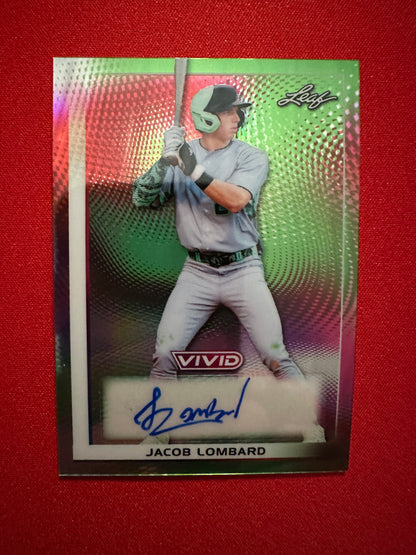 Jacob Lombard 2026 Leaf Vivid Green Autograph 7/10 Elite Shortstop Prospect