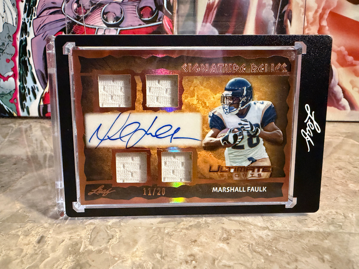 Marshall Faulk 2026 Leaf Ultimate Sports Signature Relics Quad Game-Used Patch /20
