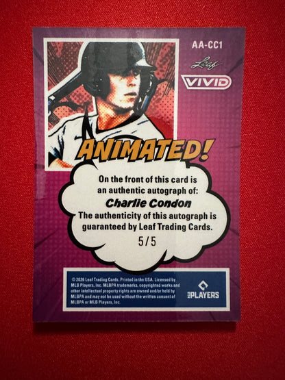 Charlie Condon 2026 Leaf Vivid Animated Orange Auto 5/5 Bookend Slugger