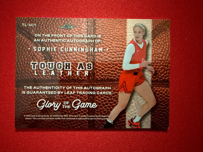 Sophie Cunningham 2025 Leaf Glory of the Game Basketball Tough as Leather Auto 1/5 Bookend