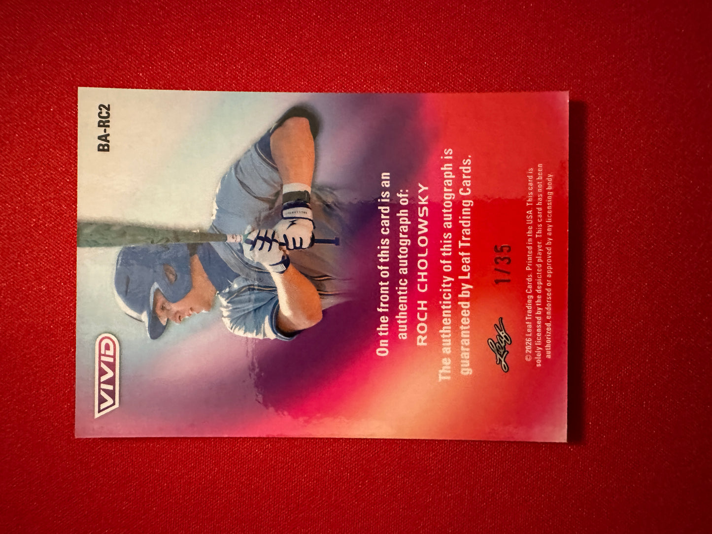 Roch Cholowsky 2026 Leaf Vivid Teal Lazer AUTO 1/35 UCLA Bruins