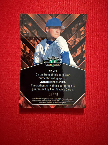 Jackson Flora 2026 Leaf Draft Edition Baseball Valiant Auto Platinum /75