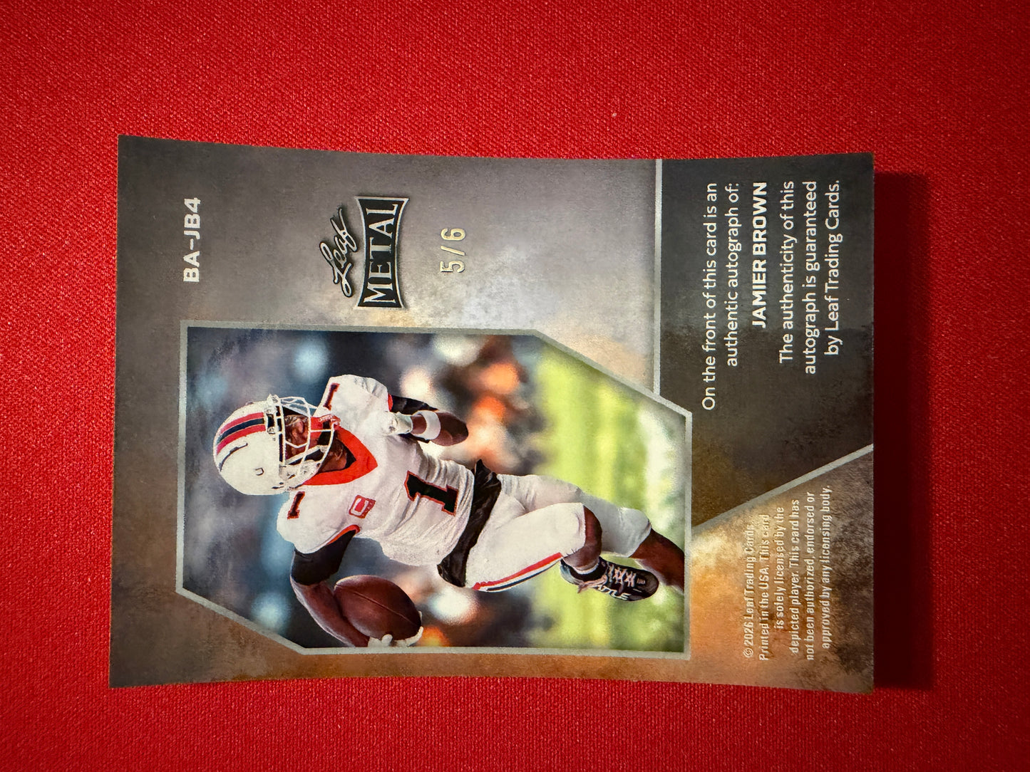 Jamier Brown 2026 Leaf Metal Football Base Auto Pink /6 OSU