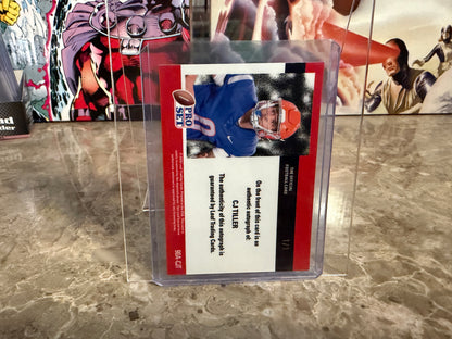 2026 Leaf Pro Set Metal Football CJ Tiller 1990 Auto Red White Blue 1/1