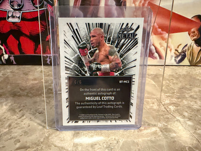 Miguel Cotto 2026 Leaf Metal Ring Kings Breaking Through Auto Blue 6/6 Bookend