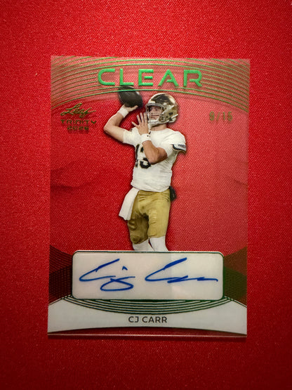 CJ Carr 2026 Leaf Trinity Football Clear Green Auto /15