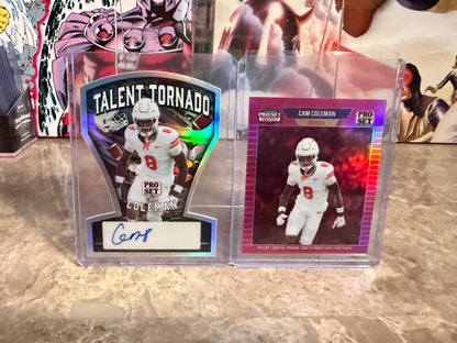 2026 Leaf Pro Set Metal Football Cam Coleman Talent Tornado Auto 1989 Mini Bookend Lot