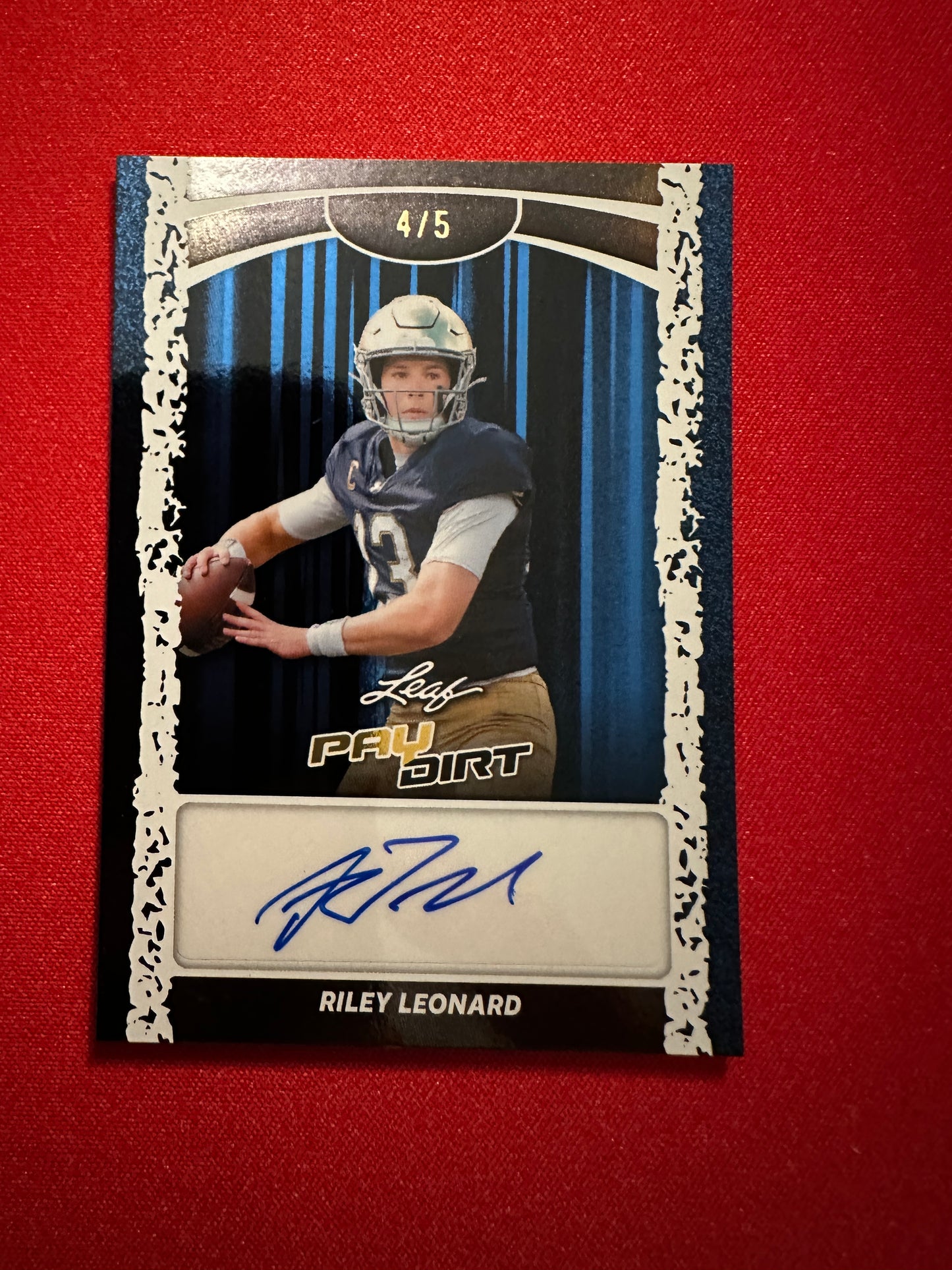 2026 Leaf Paydirt Riley Leonard Blue Auto 4/5 Color Match Card BA-RL1