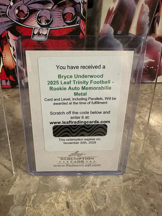 Bryce Underwood 2025 Leaf Trinity Metal PATCH AUTO Redemption Michigan QB