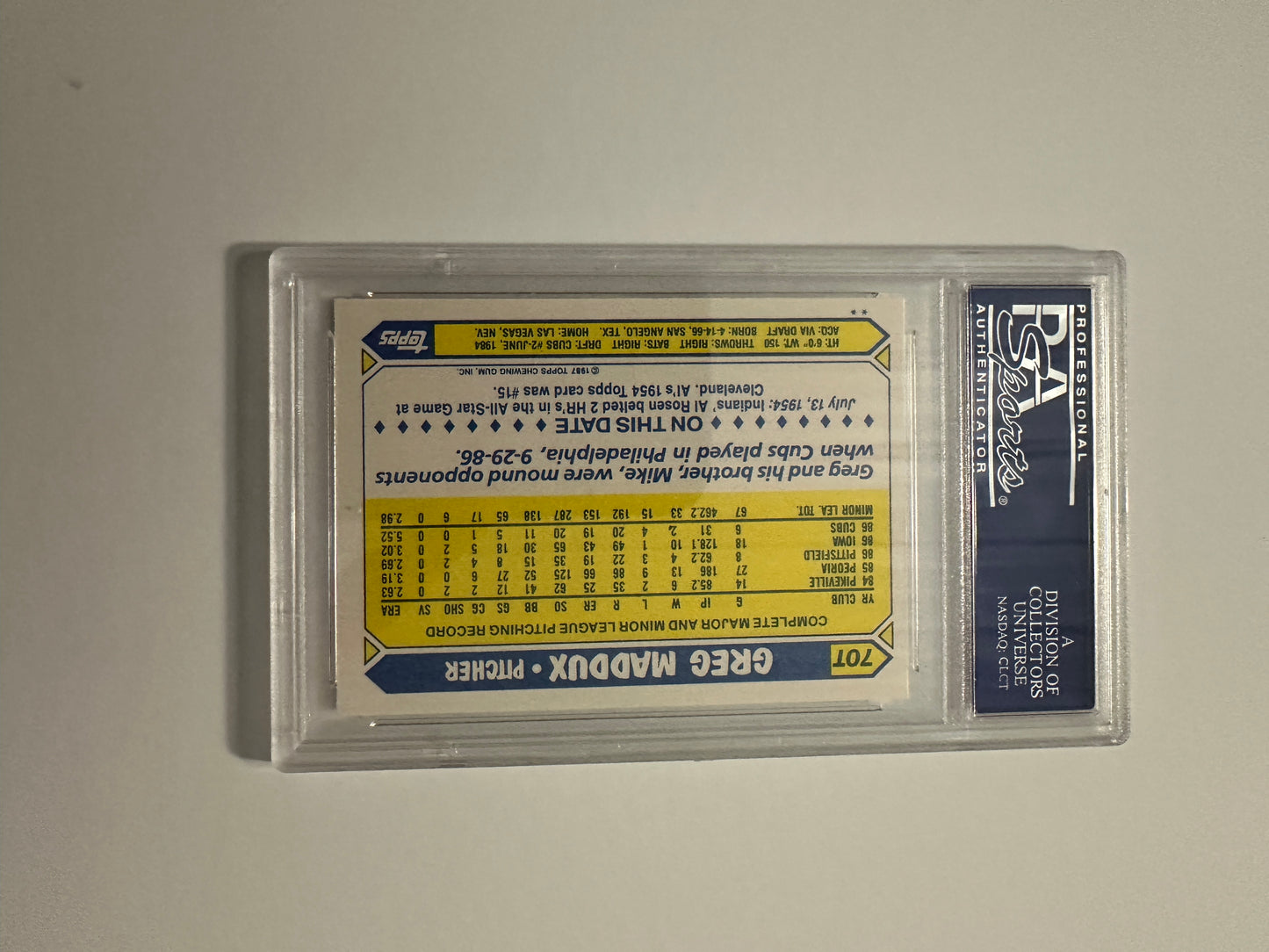 Greg Maddux #7OT PSA Graded Mint 9 (1987 Topps Traded)