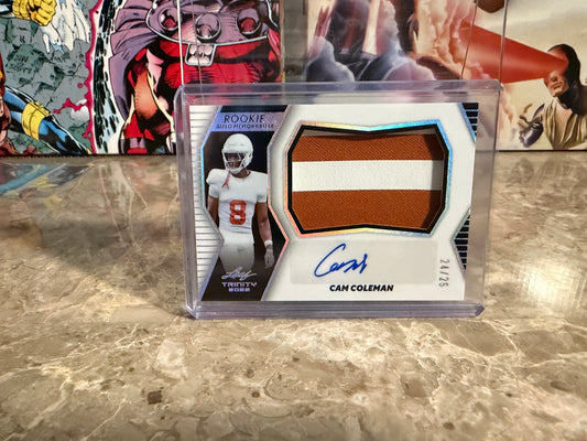 Cam Coleman 2026 Leaf Trinity Rookie Auto Memorabilia Multicolor Patch /25