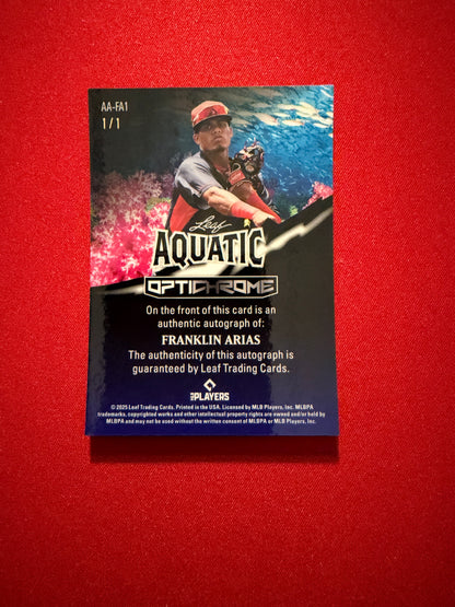 Franklin Arias 2025 Leaf Optichrome Baseball Aquatic Auto Coral Cracked Ice 1/1