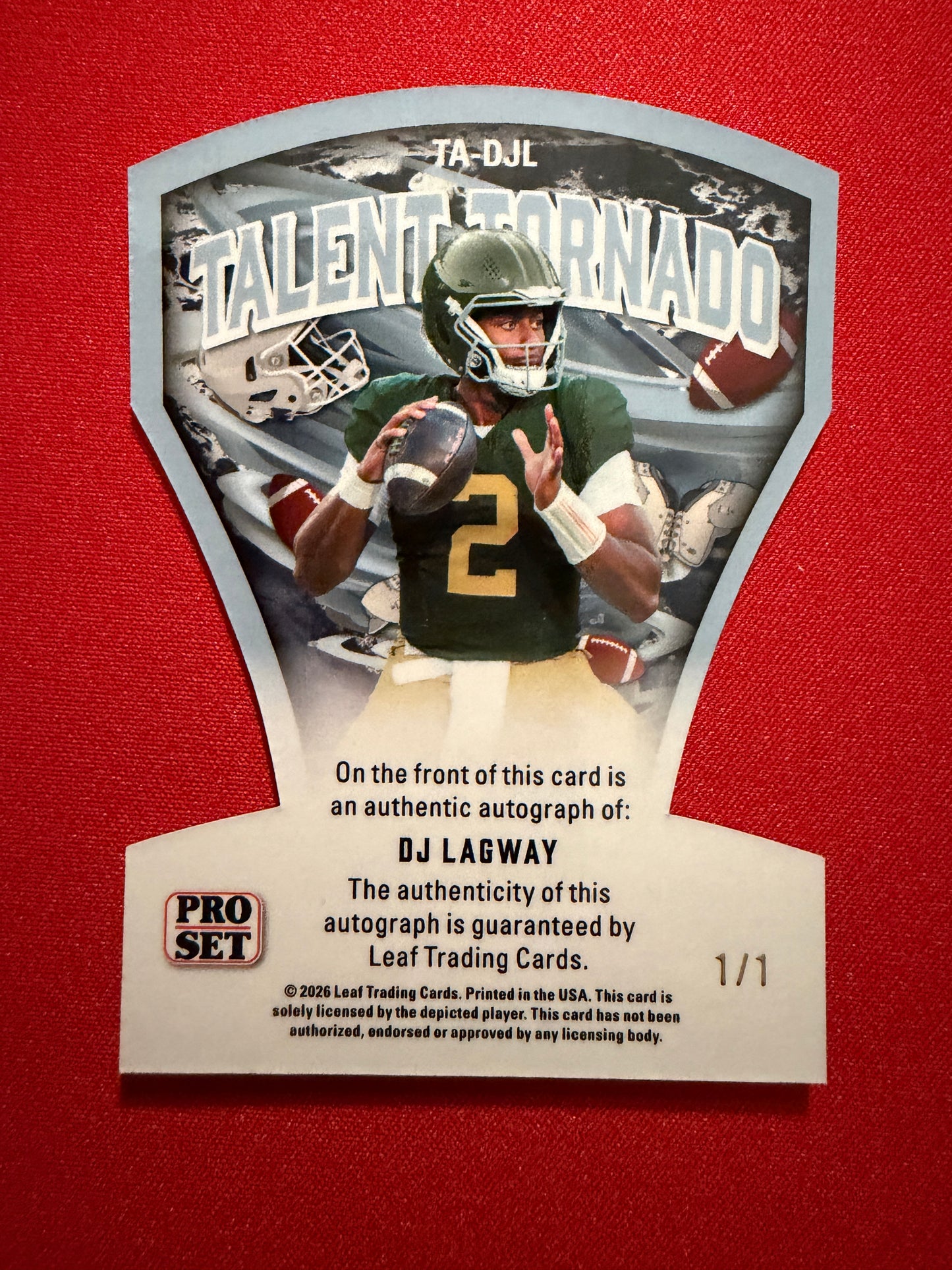 2026 Leaf Pro Set Metal Football DJ Lagway Talent Tornado Auto Red 1/1