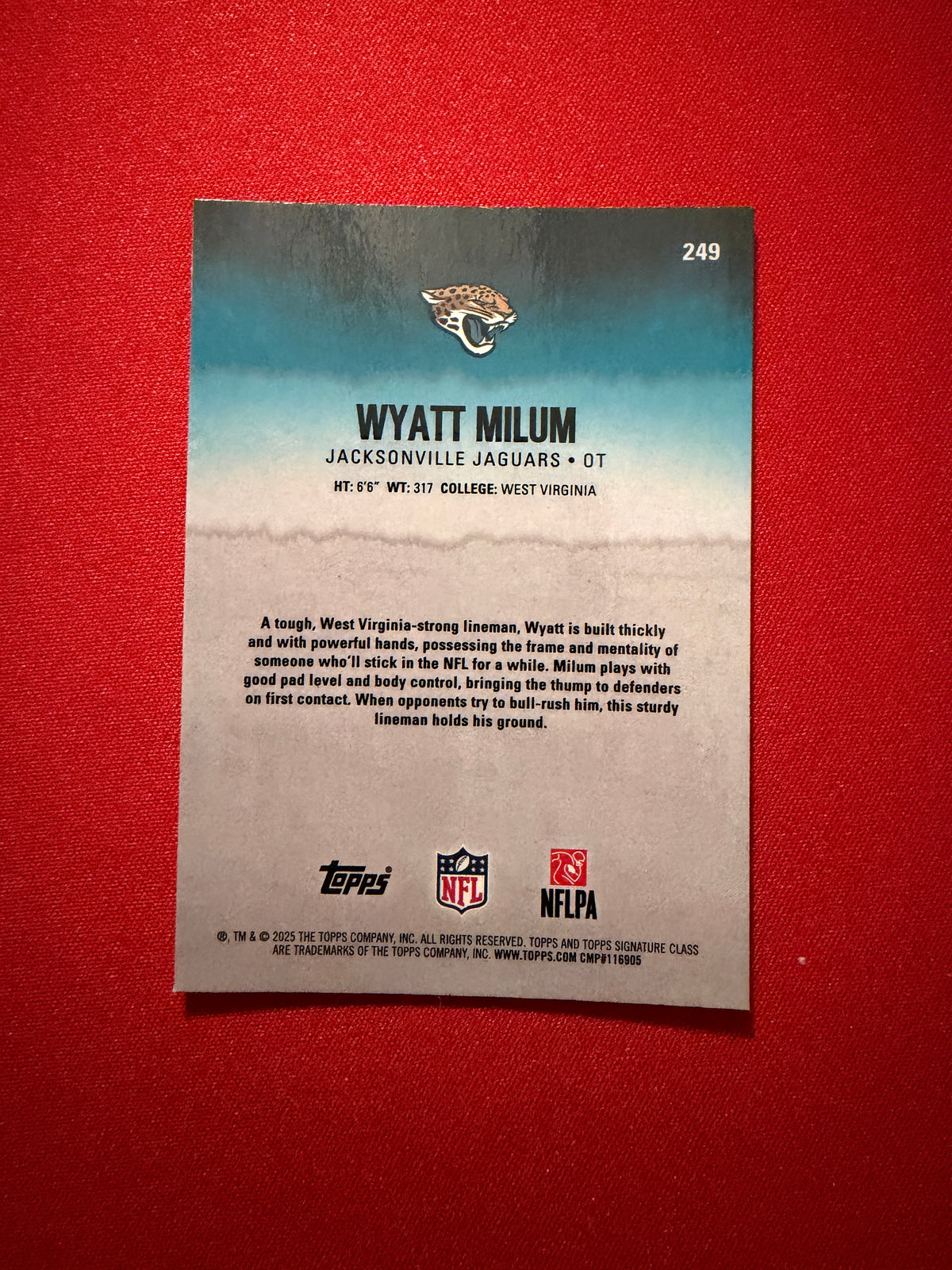Wyatt Milum 2025 Topps Signature Class Football Chrome Green RC /150 #249