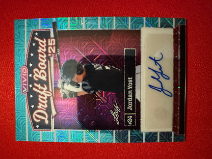 2026 Leaf Vivid Baseball Draft Board ‘25 Blue Prismatic Jordan Yost Auto 2/25