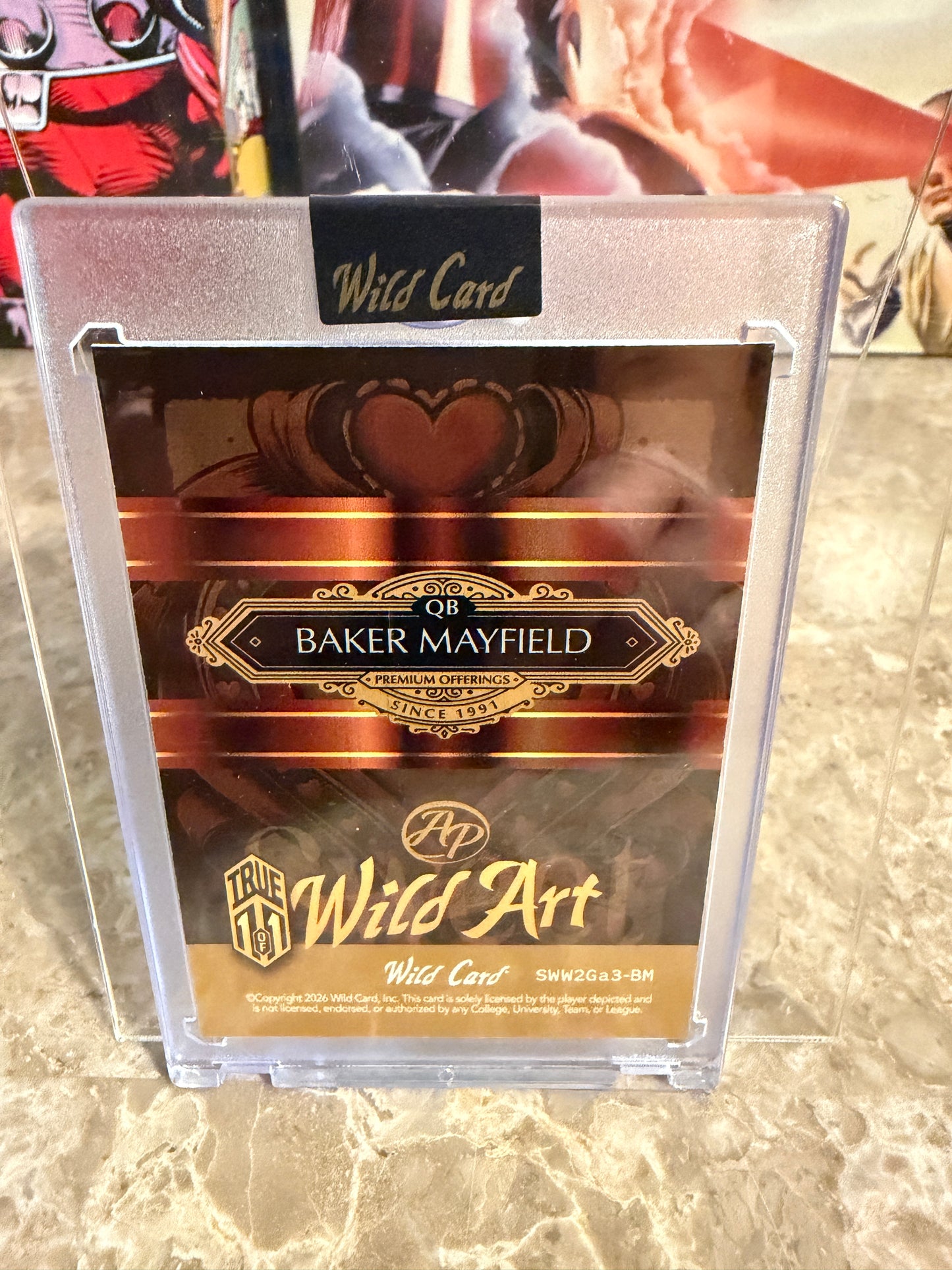 Baker Mayfield 2026 Wild Card Wild Art True 1/1 Gold Vinyl Artist Proof