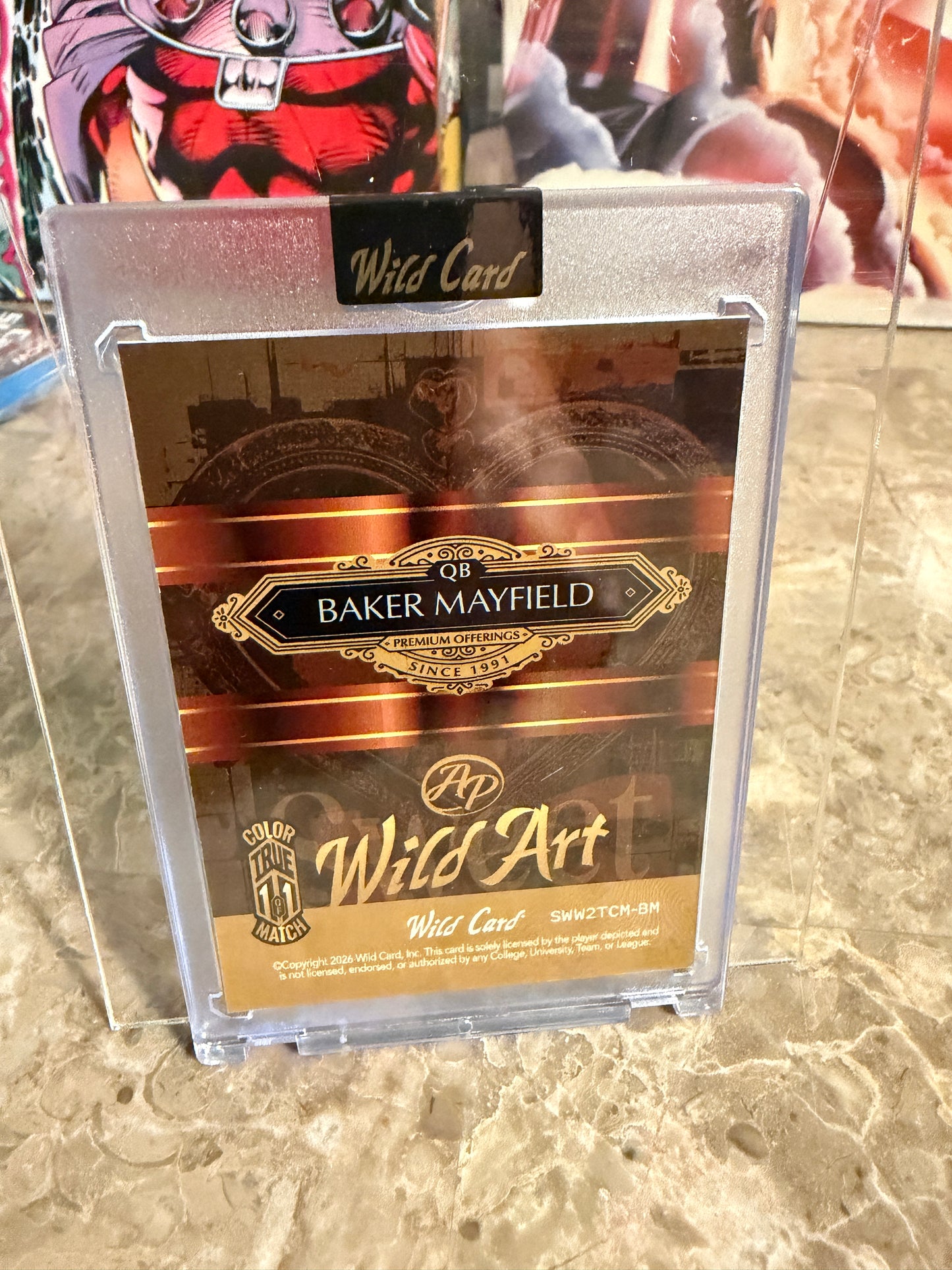 Baker Mayfield 2026 Wild Card Wild Art 1/1 Color Match Artist Proof 2-Card Lot