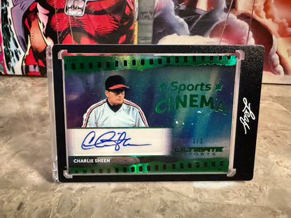 Charlie Sheen 2026 Leaf Ultimate Sports Cinema Auto 3/3 Bookend Major League