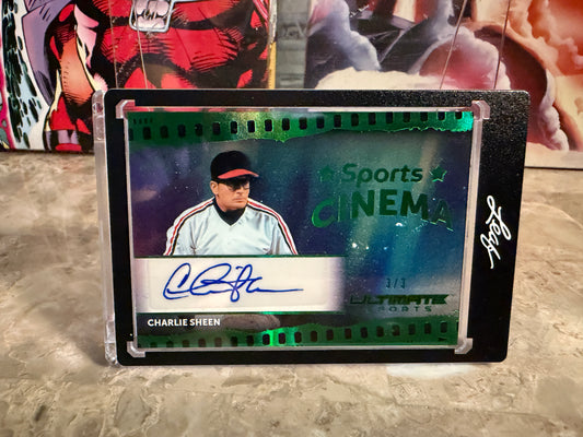 Charlie Sheen 2026 Leaf Ultimate Sports Cinema Auto 3/3 Bookend Major League