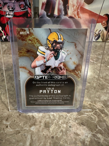 2026 Leaf Optichrome Cole Payton Music Gold Super Prismatic 1/1 Auto Eagles QB