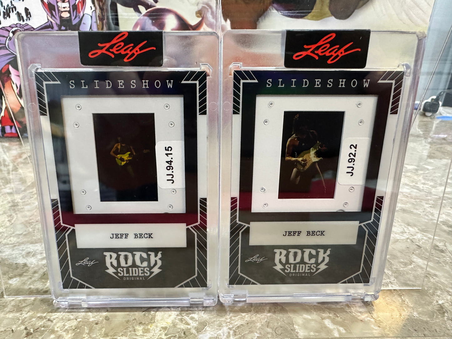 2026 Leaf Slideshow JEFF BECK Rock Slides 2-Card Lot Action Close-Up 35mm PROMO