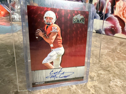 2026 Leaf Metal Football Colt McCoy Stainless Auto Red Flood Super Prismatic 1/1