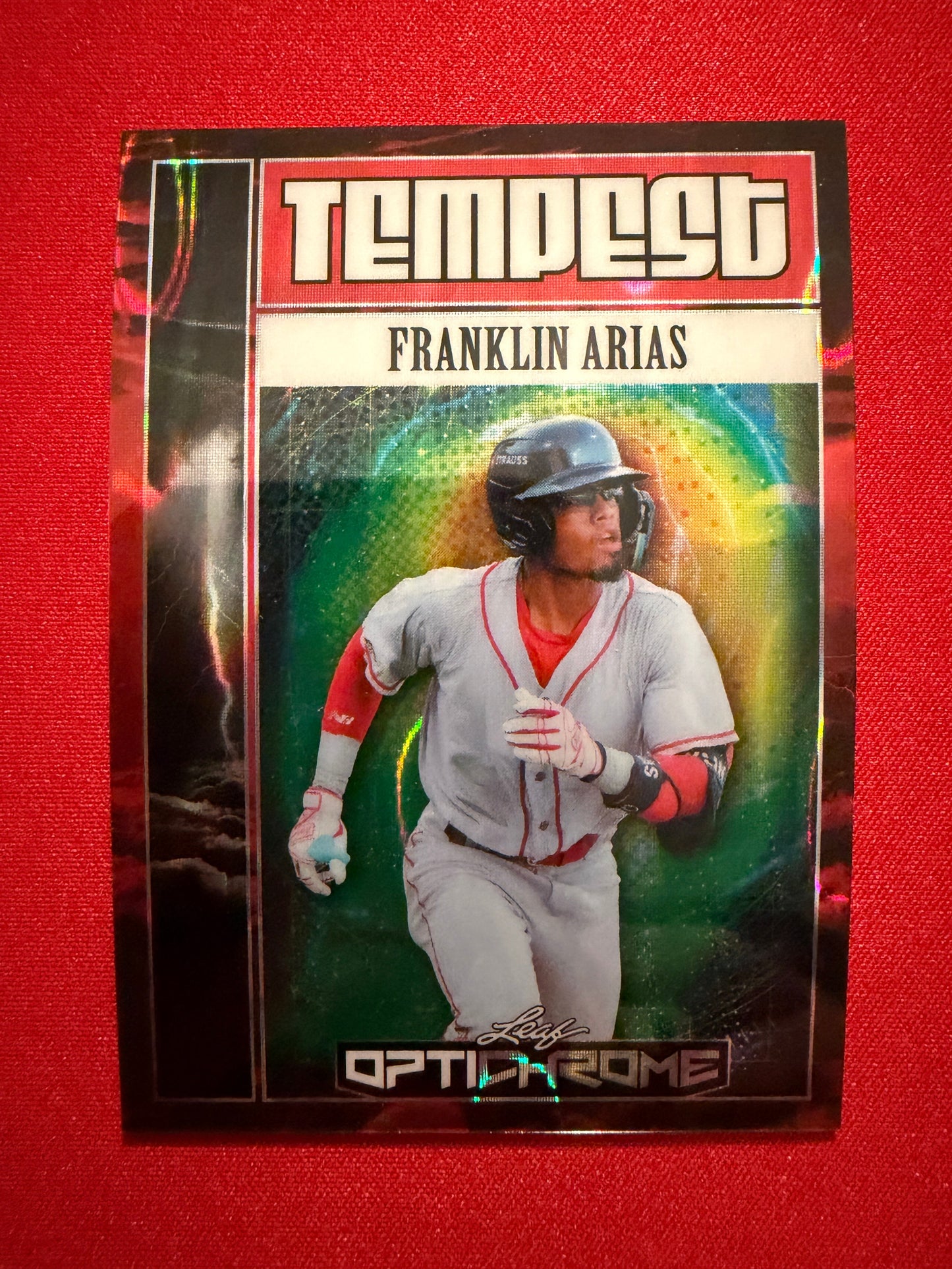 Franklin Arias 2025 Leaf Optichrome Baseball Tempest Auto Red Lava 1/1