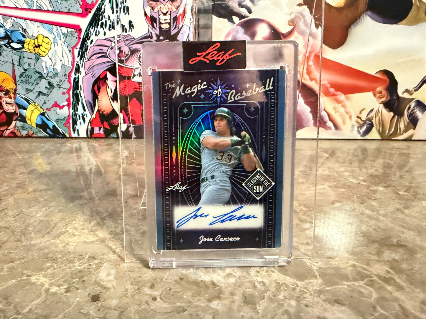 Jose Canseco 2026 Leaf Seasons In the Sun Magic of Baseball Auto Platinum 8/8 Bookend