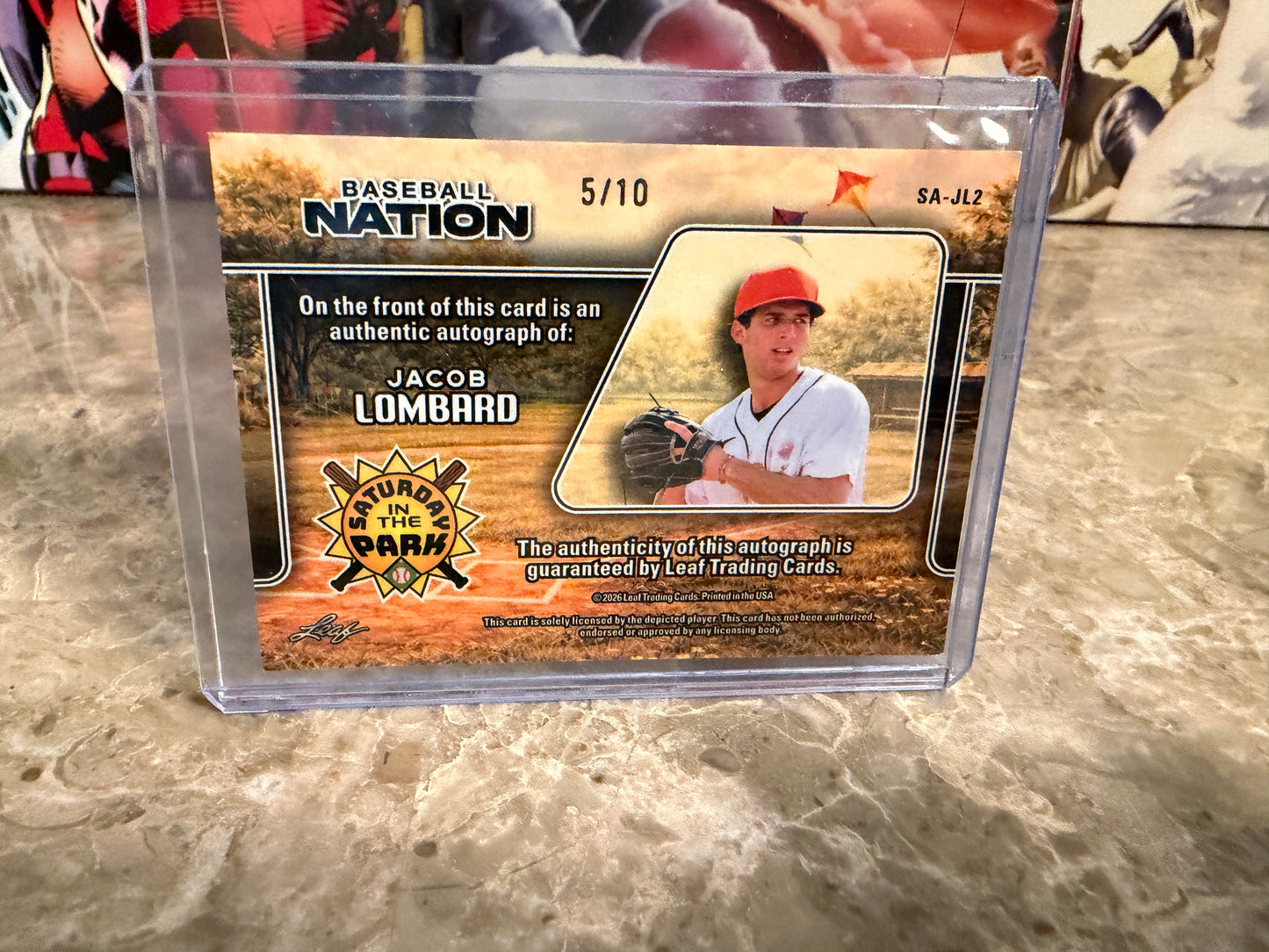 2026 Leaf Baseball Nation Jacob Lombard Saturday in the Park Blue Auto 5/10