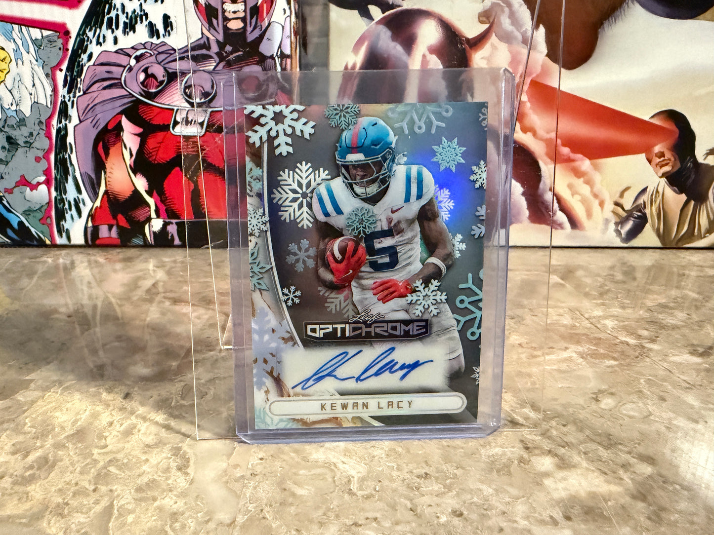 Kewan Lacy 2026 Leaf Optichrome Football Base Auto Snow Day /5