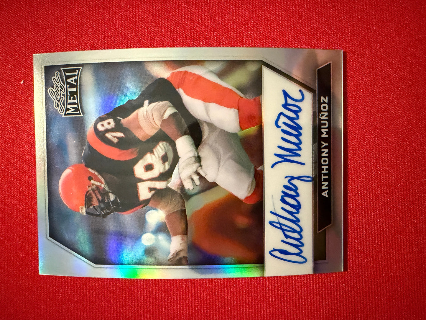 Anthony Munoz 2026 Leaf Metal Football On-Card Auto Silver Prismatic /10