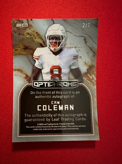 (2026/05/28) Cam Coleman Smiley Face Auto 2026 Leaf Optichrome Football