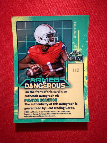 2026 Leaf Metal Football Peyton Houston Auto Armed & Dangerous Black Shimmer 1/2
