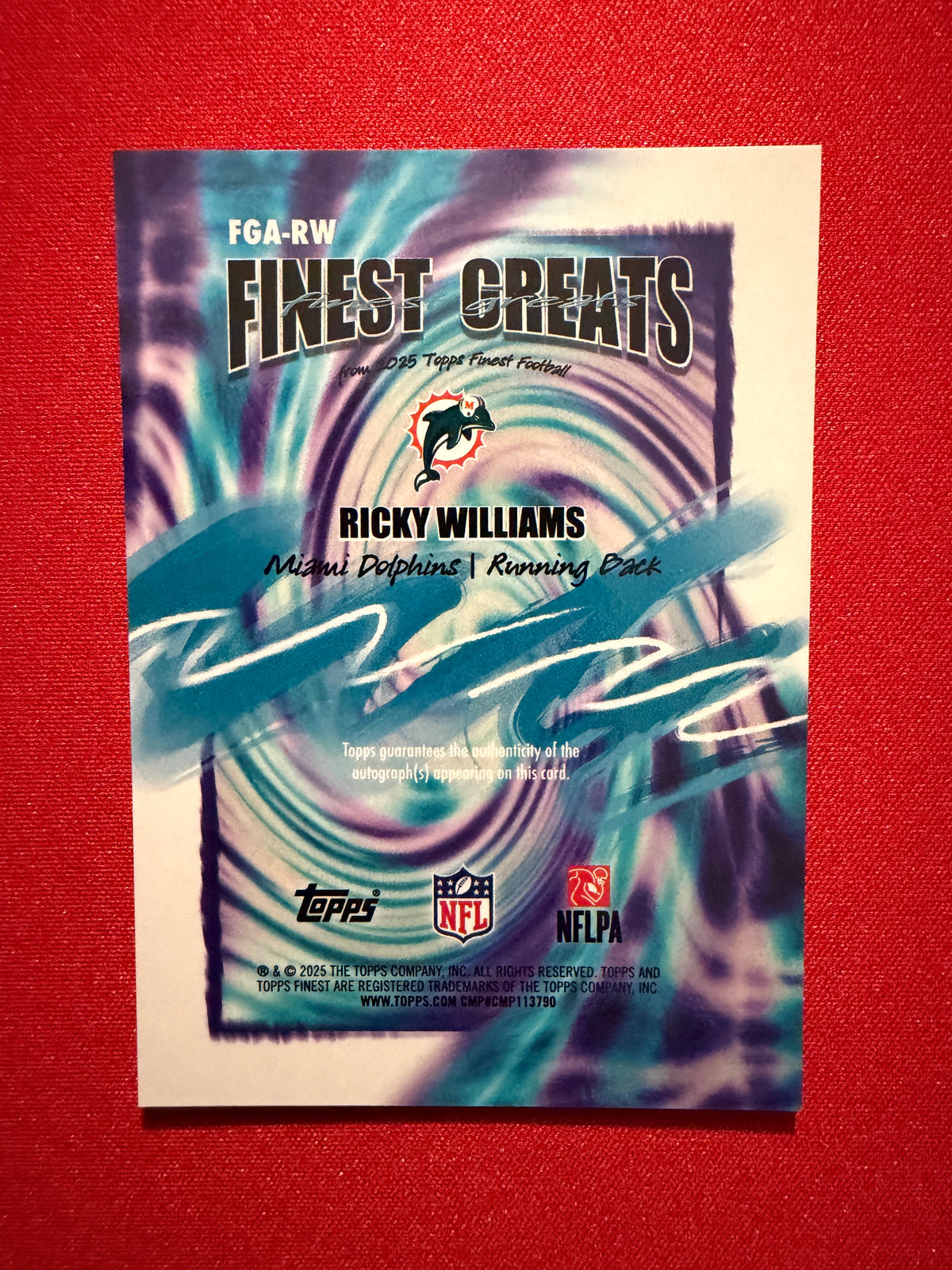 2025 Topps Finest Football Ricky Williams Finest Greats Auto FGA-RW