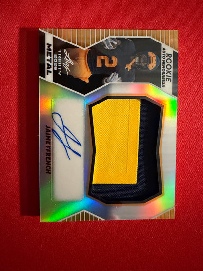Jamie Ffrench 2026 Leaf Trinity Football Rookie Auto Mem Metal Gold True 1/1