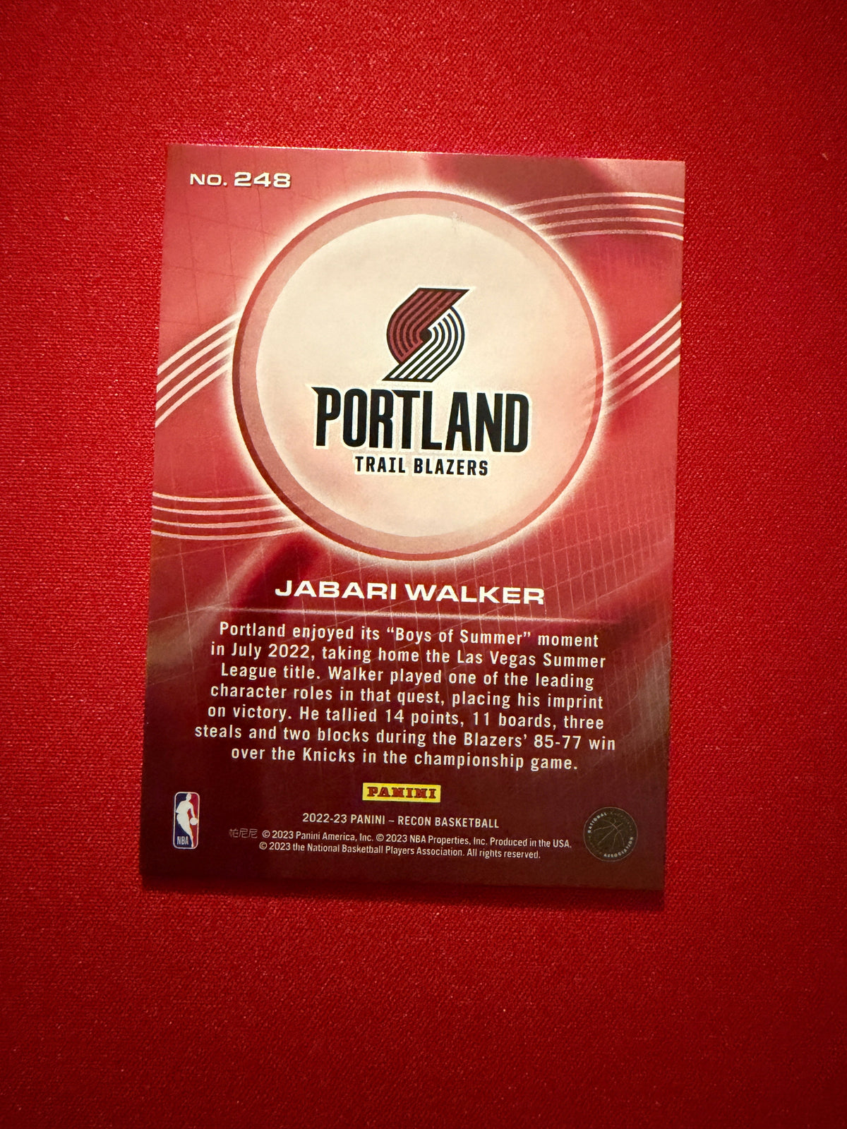 Jabari Walker 2022-23 Panini Recon Basketball RC /199 #248